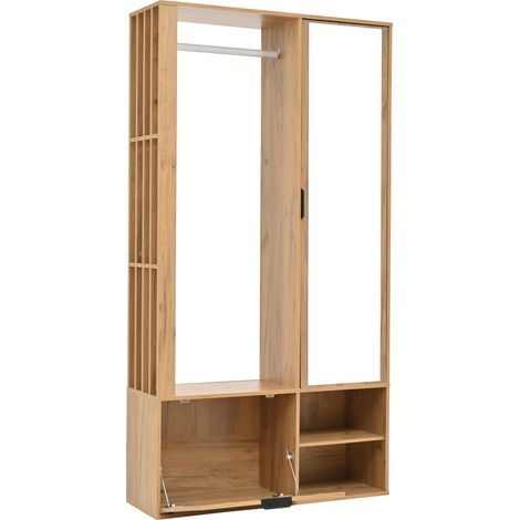 ELVMI Garderobenschrank mit 2 Schränken, 9 Fächern, Kleiderstange, Spiegel, für Flur aus Spanplatte 100×33×190 cm