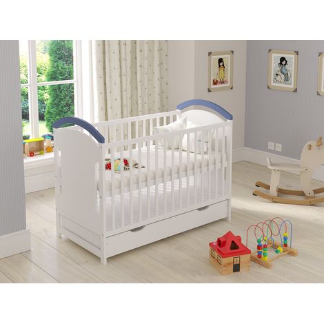 Amie Cot Bed 120x60cm with drawer (White/Blue) (1/4)