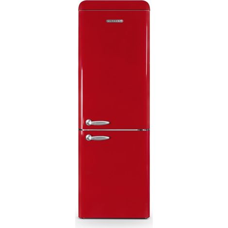 Schneider – Réfrigérateur combiné vintage 304 L rouge – Froid brassé avec dégivrage automatique – 3 tiroirs congélateur – Classe énergétique E (1/5)