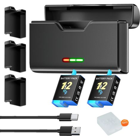 Kameraakku, 2000mAh Kapazität, Ladegerät mit Aufbewahrungstasche, 2PCS und Ladegerät (1/2)