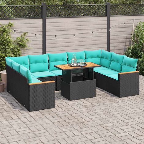 vidaXL Salon de jardin 10 pcs avec coussins noir résine tressée (1/5)