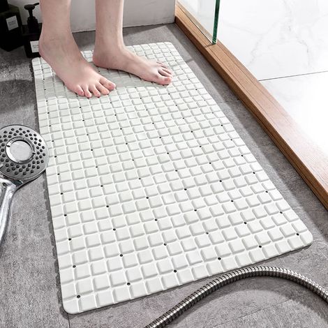 Duschmatte (Weiß) - 70 x 40 cm, rutschfeste Duschmatte mit Saugnapf, kann auf glattem Boden befestigt werden - Badewannenmatte, geeignet für Badewanne und Badezimmer (1/5)