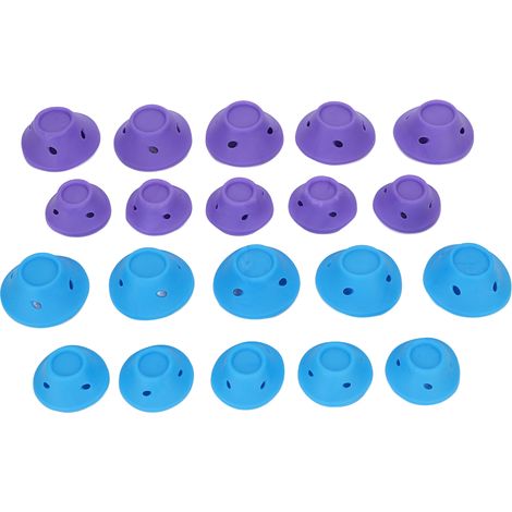20 bigoudis champignon auto-agrippants en silicone DIY pour cheveux longs, mi-longs et courts - Violet et Bleu (1/5)