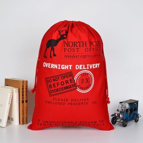 FITLAB-Sac cadeau de Noël traîneau d'élan rouge sac de Noël sac à cordon en coton ensemble de 4 pièces (1/5)