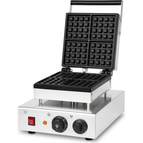 VERTES Máquina Profesional para Hacer Gofres Belgas 1600W, 4 Gofres Simultáneamente, 80 Piezas/Hora, Ajustable de 0 a 300°C, Temporizador, Antiadherente, Máquina con Carcasa de Acero Inoxidable, pro (1/5)