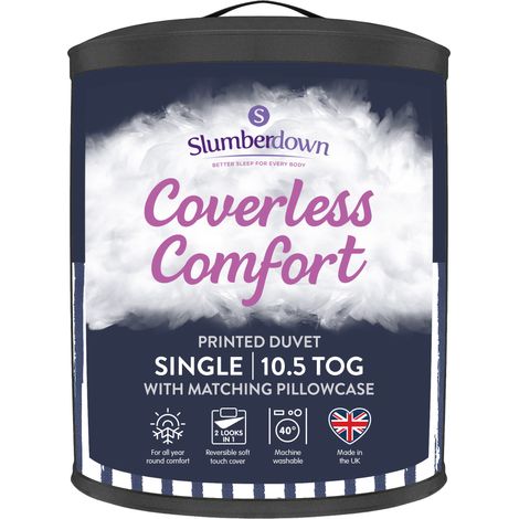 Slumberdown Coverless Comfort Printed Stripe Navy Duvet, 10.5 Tog, Single