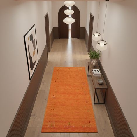 Tapis Gabbeh indien Tapis Fenth - Tapis en laine - 200x80cm, Rectangular - 100% Laine vierge - Tissé main - Orange