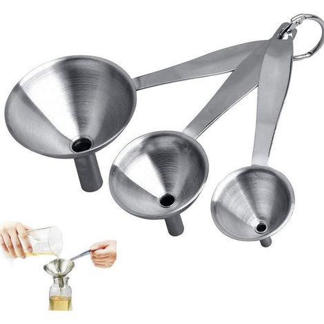 Set di 3 imbuti da cucina in acciaio inox per polveri, oli e liquidi, mini imbuto per spezie e per riempire bottigliette. (1/5)