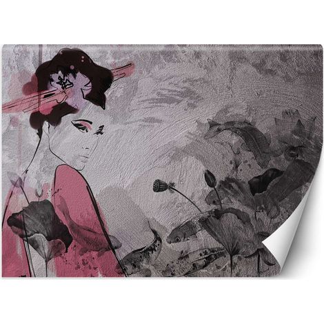 Poster mural, Portrait de Geisha sur un mur en béton - 100x70 (1/5)