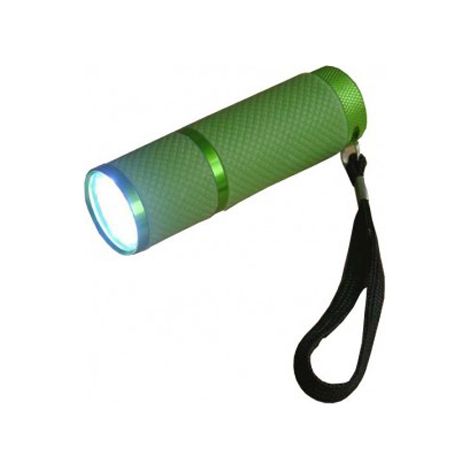 Linterna aluminio de 9 led y cuerpo cuerpo luminiscente verde con pilas LR03 "AAA" 1,5Vincluidas