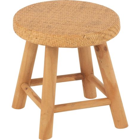 Tabouret rond rotin naturel assise bambou style bohème - Naturel bois et rotin clair (1/5)