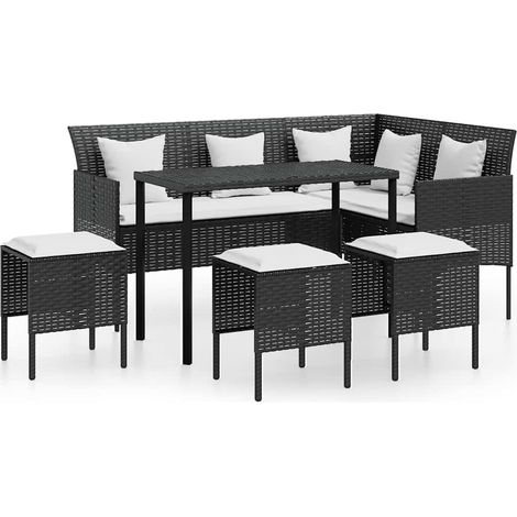 Ensemble Canapés droits en L 5pcs, Canapé de relaxation Meuble de Salon, avec coussins Résine tressée Noir OIB4784E (1/4)