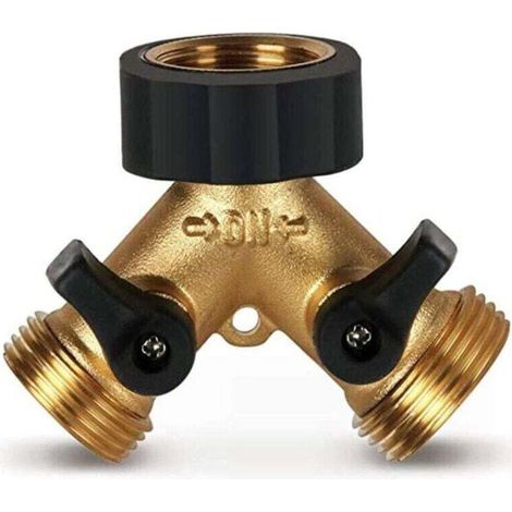 Répartiteur de Robinet 2-Voies Y-Distributeur pour Tuyaux D'Arrosage, Double Arrivee d'eau Machine a Laver Répartiteur D'Eau 3/4 Pouces pour Connexion de 2 Appareils, Laiton