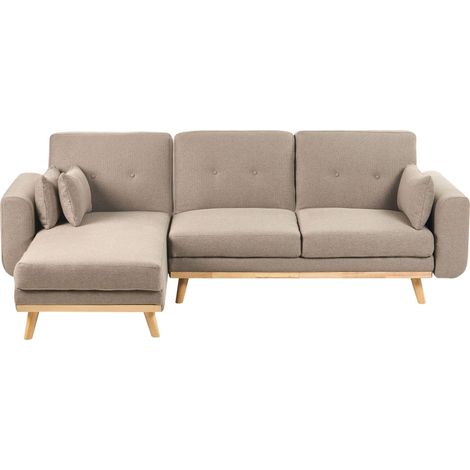 Right Hand Corner Sofa Light Brown Fabric Upholstered L-Shaped Tufted Cushioned Seat with Scatter Cushions and Sleeping Function KAARINA (1/5)