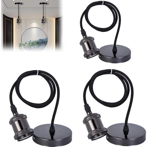 Lot 3 suspensions E27 câble rétro 100 cm – vintage – support plafond – maison/bar/café
