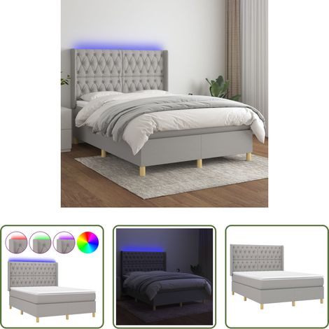 Sommier tapissier - Sommier à lattes de lit matelas LED Gris clair 140x200 cm Tissu (1/5)