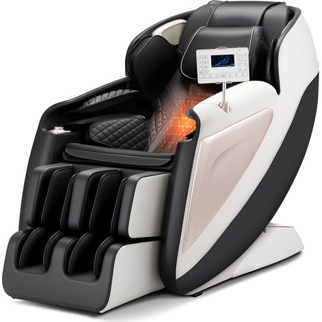 VEVOR Fauteuil de massage avec rail SL, fauteuil relaxation massage 3D inclinable, zero gravite, 18 modes automatiques, chauffant, avec pedale retractable, 36 airbags, ecran LCD, boutons deaccoudoir