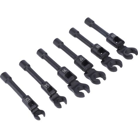 Jeu de 6 clés à œil flexibles longues, entraînement 3/8", douilles pour conduites de carburant d'injecteurs diesel, clés à œil métriques pour écrous de 12 à 19 mm, avec coffret de rangement (1/5)