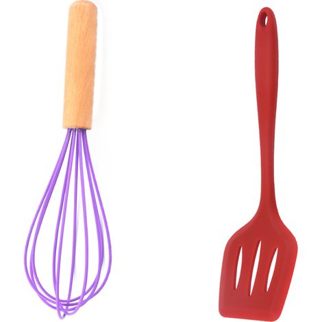 Ensemble Ustensiles Cuisine - Silicone Et Bois De Hêtre - Pour Préparation Alimentaire - Lot De 2 Pièces (1/5)