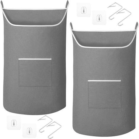 Lot de 2 Sac à Linge Suspendu 91x56 cm  Panier à Linge Mural 100L en Tissu Oxford  Organisateur de Rangement Derrière la Porte avec Fermeture Éclair au Bas pour Salle de Bain et Chambre