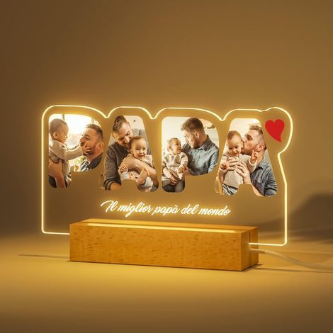 Lampe Photo Personnalisée Cadeau Papa Veilleuse Anniversaire Personnalisée Fête des Pères Idée Cadeau Plaque Plexiglas Décorations Maison Veuillez contacter le service client pour envoyer des photos d (1/5)