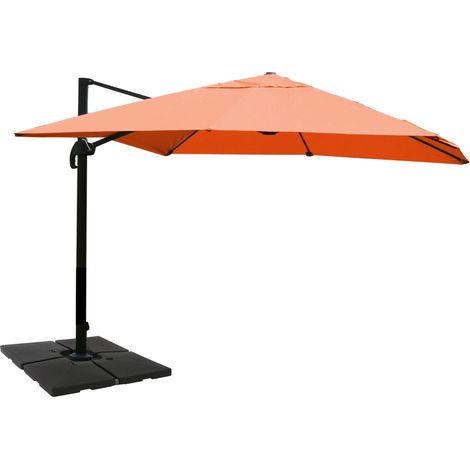 Parasol déporté inclinable 3x4 m avec pied et manivelle toile terracotta aluminium et polyester 040011247
