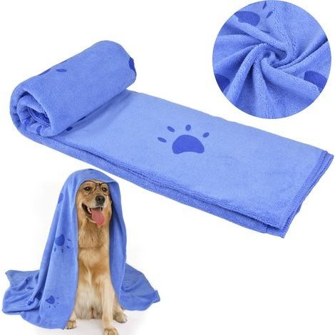 Hundehandtuch, schnelltrocknendes Mikrofaser-Badehandtuch für Hunde, Hundetrockentuch, ultra-saugfähiges Badehandtuch für Hunde und Welpen – Blau (1/4)
