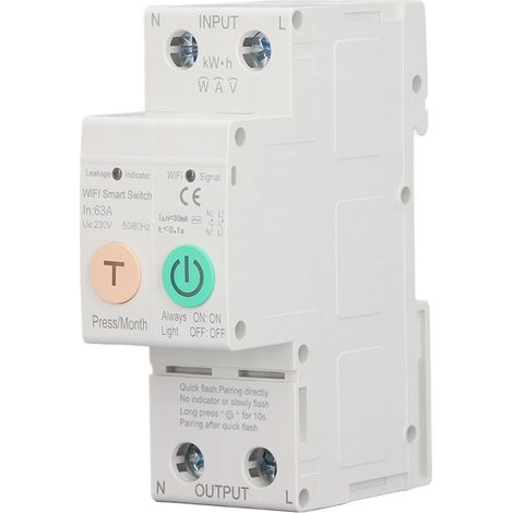 Disjoncteur WiFi 2P 63A avec interrupteur de fuite, télécommande par application, installation sur rail DIN, circuit de protection AC230V, compteur intelligent. (1/5)