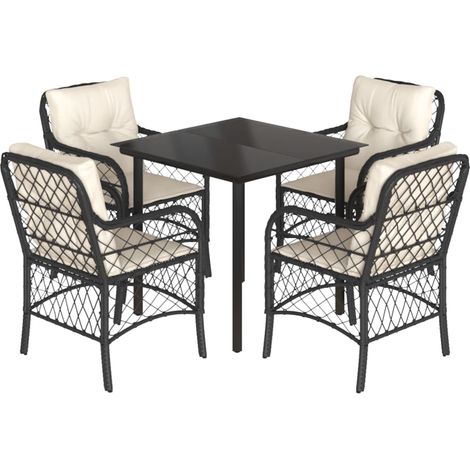 Maison Exclusive - 5-tlg. Garten-Essgruppe mit Kissen Schwarz Pol