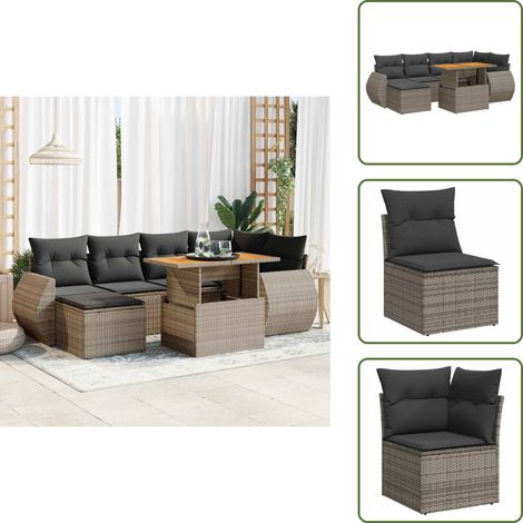 vidaXL Salon de jardin avec coussins 7 pcs gris résine tressée (1/5)