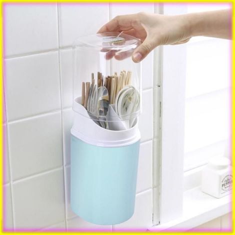 keenso tube de baguettes anti-poussière Porte-baguettes Mural Avec Couvercle Baguettes à Poussière Tube culinaires Bleu nordique (1/5)