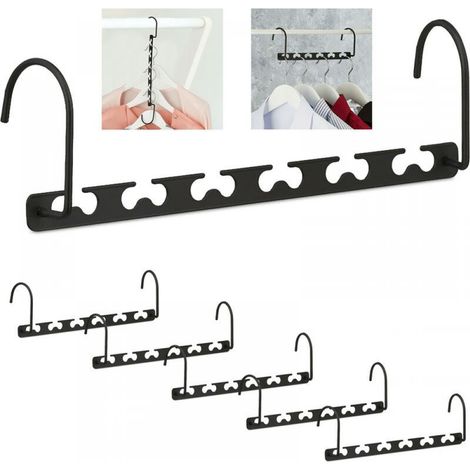 Cintre magique, lot de 6, horizontal, vertical, pour un gain de place, 26 cm, organisateur en métal, noir (1/4)