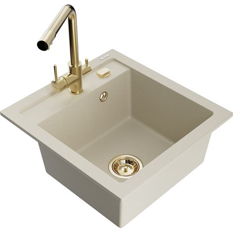 Mexen Vito évier en granit 1 cuve avec robinet de cuisine Duero, beige - 6503-69-671600-50 (1/5)