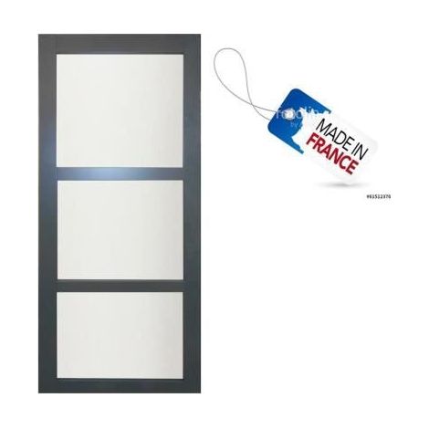 Gd Menuiseries – Porte coulissante en MDF gris anthracite 204 x 73 cm – Vitrage en verre sécurit 4 mm – Système coulissant compatible