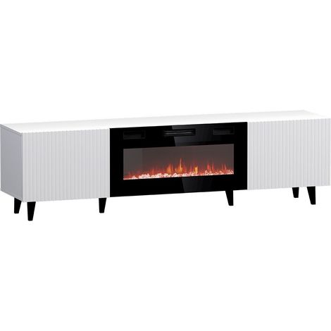 Meuble TV Levmari 106, Blanc + Noir, Le nombre de portes: 2, Nombre de tiroirs: 0, 181x49x40cm, LED (1/4)