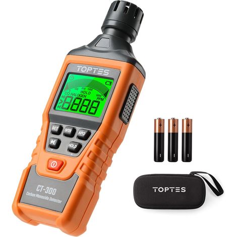 Détecteur Monoxyde de Carbone Portable, Détecteur CO+Alarme Sonore et Visuelle, 0-5000PPM, Alarme CO, Écran LCD Rétroéclairé, pour Maison, Voiture, Camping, Voyage (3 Piles)-Orange (1/5)