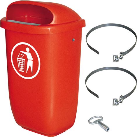BRB Poubelle d'extérieur - Capacité : 50 l - Conforme à la norme DIN 30713 - Kit complet avec collier de serrage pour fixation sur piquet (rouge)