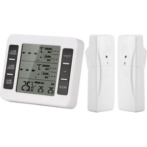 Thermomètre numérique LCD pour réfrigérateur et congélateur sans fil, avec alarme sonore et capteur, lot de 2 pièces pour maison, cuisine ou bureau (1/4)