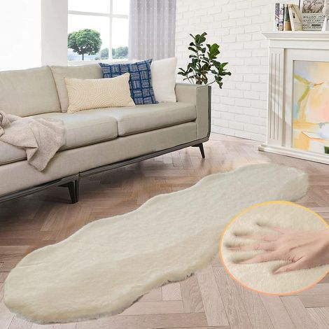 Teppich Fellteppich Kunstfell flauschig 60 x 180 cm (Oblong) Beige (1/5)