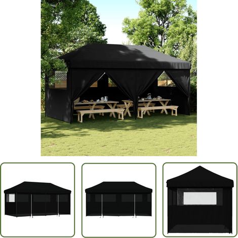 The Living Store Partyzelt Faltbar Pop-Up mit 4 Seitenteilen Schwarz - Outdoor-Pavillon - Partyzelt - Sonnensegel - Gartenfestzelt - Markise (1/5)