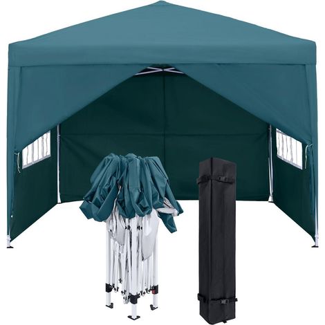 Faltpavillon 3x3m mit Seitenteilen und Fenstern, wasserdicht, UV-Schutz, grün (1/5)