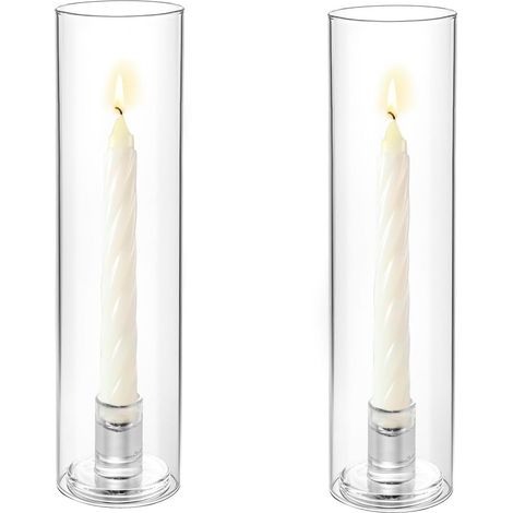 Juego de 2 portavelas, portavelas de vidrio transparente de 30 cm para velas cónicas, portavelas altos de vidrio para decoración de centros de mesa (1/5)