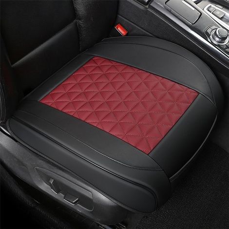 Funda para asiento delantero de coche, de piel sintética acolchada, antideslizante, con bolsa de almacenamiento, montaje universal, rojo/negro.
