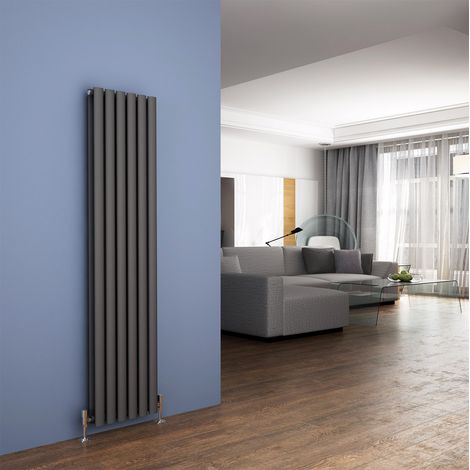 ELEGANT 1600 x 354mm Anthracite Designer Radiator Vertical Oval Column Panel Double Panel Rad