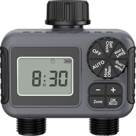 Minuterie d'irrigation petite taille version double sortie vanne d'eau jardin extérieur contrôleur d'arrosage intelligent dispositif d'arrosage automatique