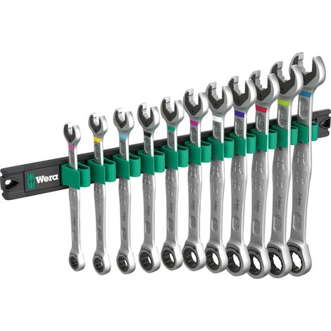 Wera – Jeu de clés mixtes à cliquet Joker 6000 – 11 pièces sur rail magnétique – Acier chrome-molybdène – Angle de reprise 30°