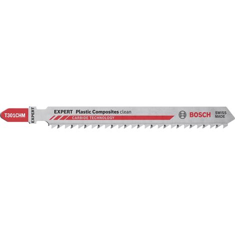 Bosch Stichsägeblatt-Set Universal Expert 3-teilig, Stichsägeblätter T301CHM Expert Plastic Composites clean für alle T-Schaft-Stichsägen, 117 mm, 3,3 mm