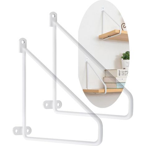 2-teiliger Regalträger aus massivem Stahl, dreieckige Regalstütze, Wandhalterung für Trennwände, schwebender Dreibein-Regalrahmen (30 cm, Weiß) (1/4)