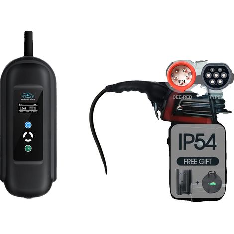 Tragbares EV-Ladegerät, 11KW Leistungsabgabe, Timer-Verzögerungsfunktion, schwarz, Typ2 (1/2)