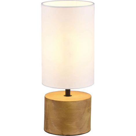 Woody Lampe de chevet ronde Base en bois Abat-jour blanc Trio Lighting (1/5)